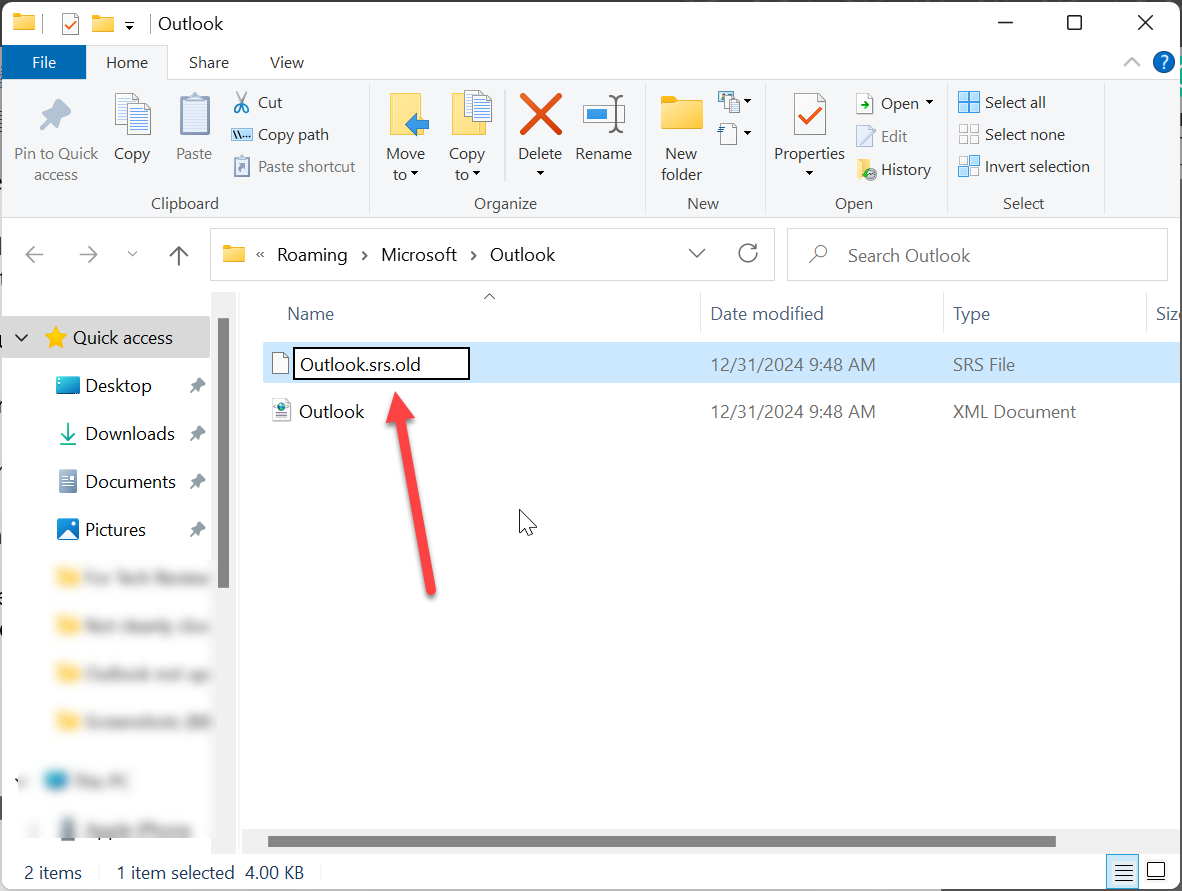 Rename this file as Outlook.srs.old